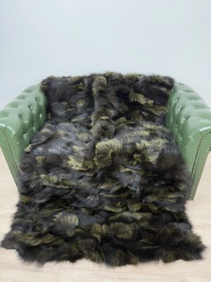 Luxury Green Fur Blanket. Real Fox Blanket, Red Fur Bedspread, 90 x 85 Inches - Image 1 of 4
