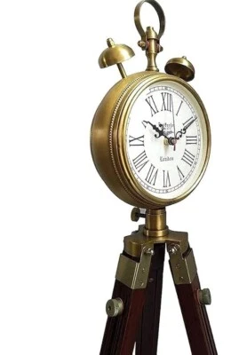 Vintage Tripod Floor Clock Brass & Wood Roman Dial Home Office Decor 47" Tall Foto 1 de 4