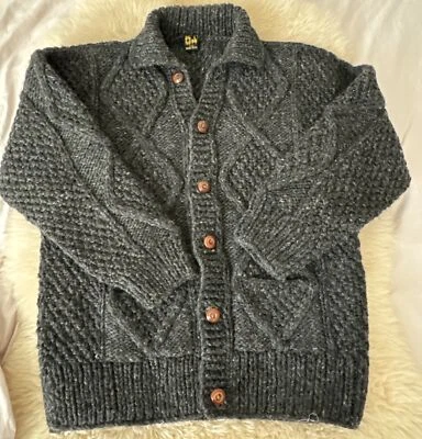 90-е винтажные мужские серый шерсти кардиган свитер деревянные пуговицы Tejidos Milma Huasi M/L - Изображение 1 из 4