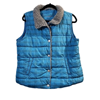 MAURICES бирюзовый клетку пуховик с капюшоном жилет искусственного меха воротник женщин XL зимняя мода - Изображение 1 из 3