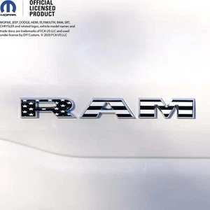 RAM Door x2 Emblem Overlay Decals L&R Black and White American Flag Fits - Picture 1 of 9