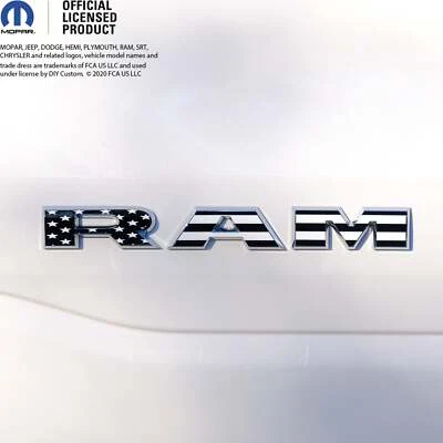 Calcomanías superpuestas emblema puerta RAM X2 L&R blanco y negro bandera americana se adapta Foto 1 de 4