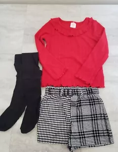 Toddler 5T Girls 3Pc Long Sleeve Shirt Shorts Tights Wonder Nation - Picture 1 of 1