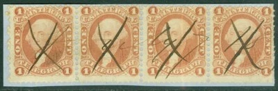 EDW1949SELL: Ee.uu. 1862-71 Sc# R4c Escaso Tira De 4 En Pieza. 1 Sello W/ Línea - Imagen 1 de 2