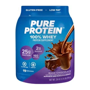 Pure Protein 100% Whey Protein Powder, Rich Chocolate, 25g Protein, 1.75 Lb - Picture 1 of 6