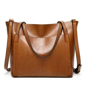 Women Oil Wax Leather Handbags Ladies Shoulder Cross-body Bags Tote Satchel Bags - Picture 1 of 11