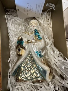 Hallmark 2016 Heritage Collection Winter Santa Blown Glass Ornament Blue Birds - Picture 1 of 5