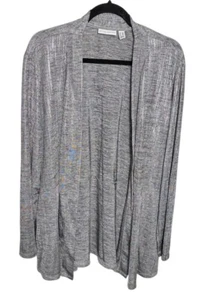 Susan Graver Silver Metallic Open Front Liquid Knit Cardigan Size 2X Ruched - Picture 1 of 4