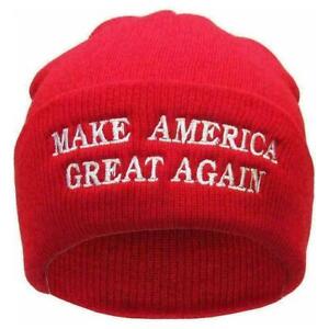 MAGA Donald Trump Hat Winter Knit Red Beanie Make America USA Again Cap T4S9