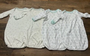 Mathching Baby Gown Lot 0 6 Months Twins Set of 4 Star Owl Open Bottom Sleep - Picture 1 of 5