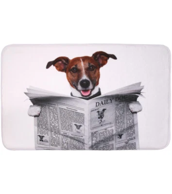 BADTEPPICH BADVORLEGER BADEMATTE BADETEPPICH BADEZIMMERTEPPICH HUND NEWSPAPER - Bild 1 von 4