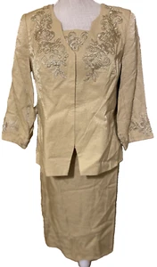 size 10 Light Gold Embroidered/Beaded Skirt Suit from Midnight Velvet new - Picture 1 of 6