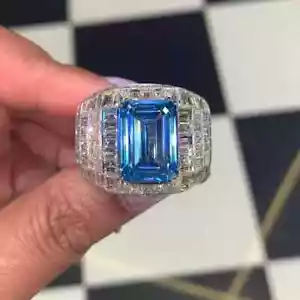 Anillo de plata de ley 925 zafiro azul corte esmeralda con montura invisible de 10 quilates - Imagen 1 de 6