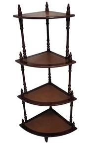 Vintage 4 Tier Plant Stand Turned Wooden Leatherette Corner WhatNot Shelves - Picture 1 of 12