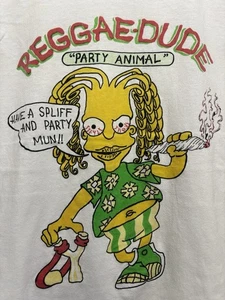 Vintage Bart Simpson Shirt Reggae Jamaican White Rap Tee 90s Spliff Party Animal - Picture 1 of 7