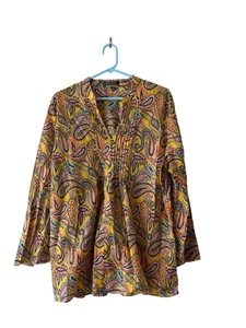Lauren Ralph Lauren Womens Pleated Paisley Blouse Split Sleeves Lightweight 2XL - Picture 1 of 9