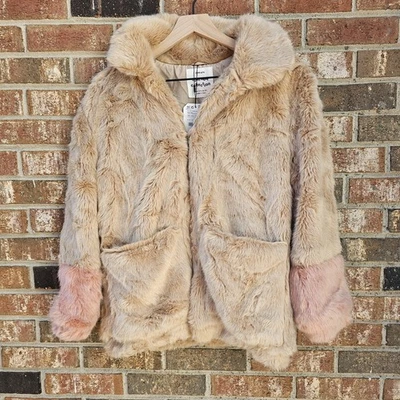 Zara Kids Tan/pink Faux Fur Jacket Girls 13-14  Years Nwt - Image 1 of 4