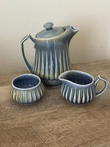 Wade Irish Pottery Teapot Sugar Bowl Creamer James Borsey Blue Green Raindrops - Picture 1 of 17