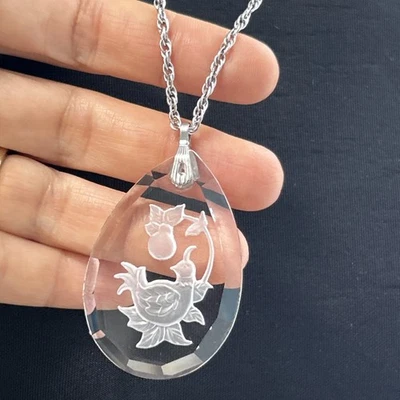 Vintage Hallmark Christmas Partridge In A Pear Tree Necklace Silver Tone 20” - Image 1 of 4