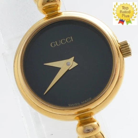 *EXCELENTE+5* Relógio Feminino Vintage Gucci 2700.2.L 20mm Mostrador Preto Pulseira de Ouro Quartzo - Imagem 1 de 4