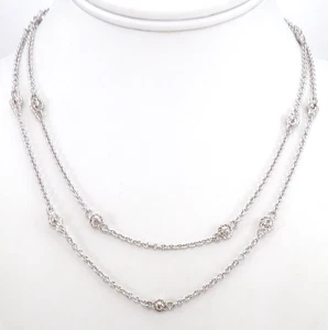 Judith Ripka Sterling Silver By The Yard 16 CZ Station Necklace 36" FZZ - Picture 1 of 4