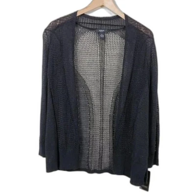 Alfani Petite Linen Blend Mixed Stitch Open Cardigan Womens Size PL Black Sheer  - Image 1 of 4