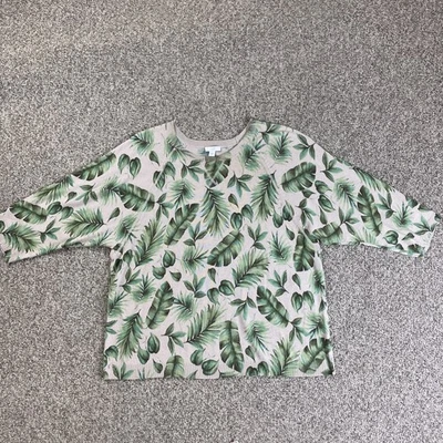 J. Jill Sweater Womens Medium Green Leaf Print Pullover 3/4 Sleeve Knit - Image 1 of 4