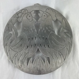 Chicken Rooster Trivet Stainless Steel Round With Feet 7” Farmhouse Country - Picture 1 of 4