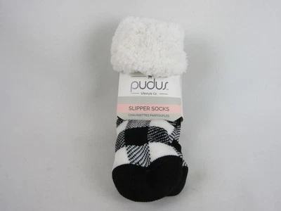 Calcetines Zapatilla Pudus-Talla W 5-11/M6-10-Blanco y Negro A Cuadros-Reciclado Poli-NUEVO CON ETIQUETAS Foto 1 de 4