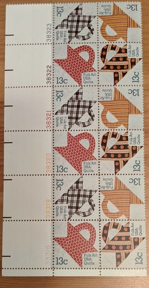 USPS 13-Cent Strip Of 12 6 PB #s American Folk Art  #1745 - Image 1 of 1
