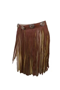 Women Brown Skirt Faux Leather Wrap Around Western Style Belt Concho Charms S M - Picture 1 of 12