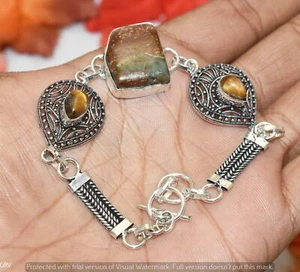 Natural Jasper & Tigers Eye Gemstone Bracelet Size 7"-8" U306-B139 - Picture 1 of 1