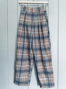 Urban Outfitters Arlo Pleated Plaid Pants XS High Waisted Elastic Waist Menswear - Picture 1 of 6
