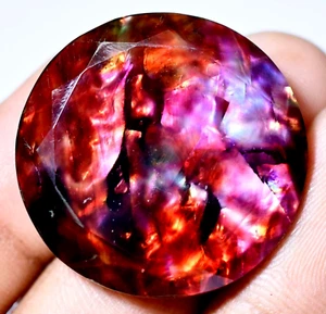 Rare 47.15 Ct Natural Ammolite Opal-Like Organic Doublet Round Loose Gemstone - Picture 1 of 7
