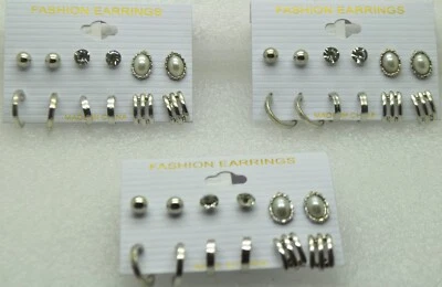 Wholesale lot of 18 paris multi style silver stud fashion jewelry earrings - Image 1 of 3