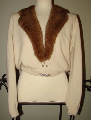 CÁRDIGAN VINTAGE PIN UP PIEL REAL 100% CACHEMIR VIRGEN SUÉTER DALTON PEDRERÍAe Foto 1 de 4