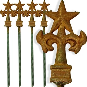 Garden Hose Stake Guides Set of 4 with Rustic Texas Star Finial and Rebar Post - Picture 1 of 6