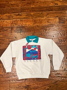 vintage Alaska raglan sweatshirt with collar Eagle graphics size L pullover - Picture 1 of 6