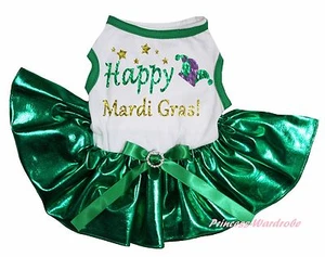 Happy Mardi Gras Hat White Top Bling Kelly Green Skirt Cat Pet Dog Puppy Dress - Picture 1 of 1