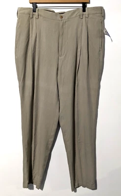 Pantalones plisados para hombre marca Bungalow talla 42 100 % seda pierna recta beige nuevos con etiquetas Foto 1 de 4