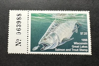 1998 WISCONSIN - State Salmon & Trout Great Lakes Fishing Stamp - MNH - Image 1 of 2