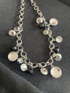 White House Black Market Necklace Silver Tone Black & White Faceted Beads Chunky - Picture 1 of 9