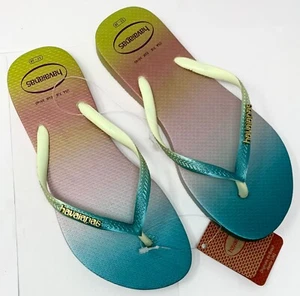 Original HAVAIANAS Womens Slim Gradient Beach Pool Flip Flops Lime Green 9 10 W - Picture 1 of 3