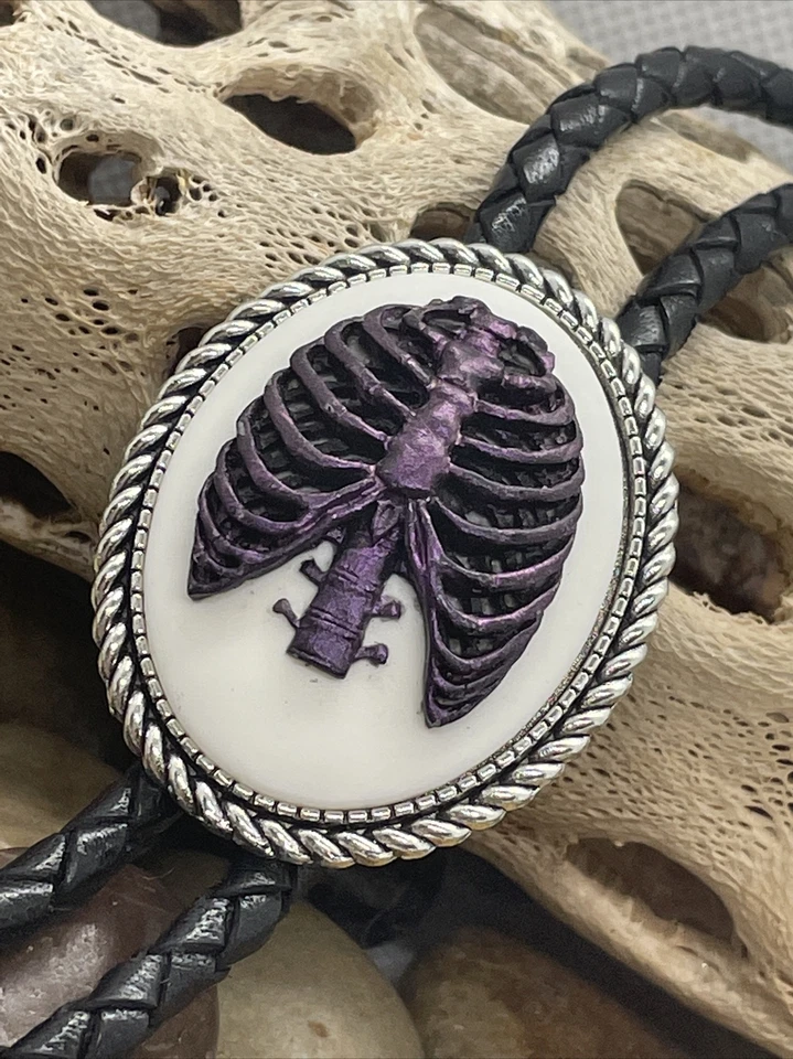 Boda Gótica Rockabilly Motociclista Western Esqueleto Costillas Huesos Horror Calavera Bolo Corbata Foto 1 de 4