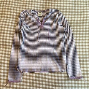VTG Y2K Old Navy Striped Purple Long Sleeve Shirt with Ribbon Detail - Picture 1 of 6