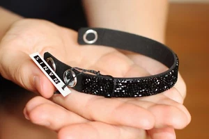 Nanis Italian Jewels black jeweled bracelet arm band crystals wrist snap NWT - Picture 1 of 12
