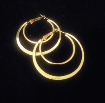 BRINCOS DE ARGOLA DUPLA REDONDOS BRILHANTES FOLHEADOS A OURO ROSA 14KT 1 1/2 POLEGADA + BÔNUS - Imagem 1 de 4