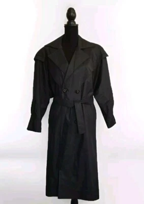 Otello Pelle винтажный черный женщина 11/12 траншея дождевик куртка • подпоясанный • б/у в отличном состоянии - Изображение 1 из 4