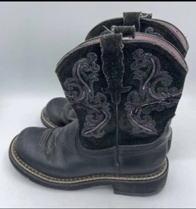 Ariat Fat Baby 10004729 Round Toe Blac Purple Leather  Western Boots Size 6B - Picture 1 of 2