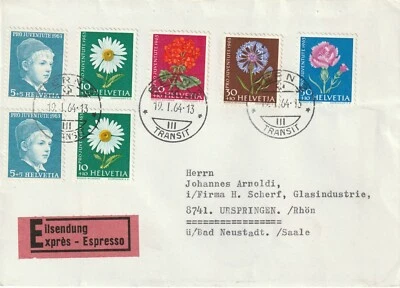1964 Suiza/Funda Helvetia enviada desde Berna a Origingen Alemania Foto 1 de 2